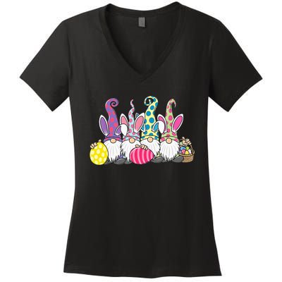 Easter Bunny Spring Cute Gnome Easter Egg Hunting And Basket Women's V-Neck T-Shirt