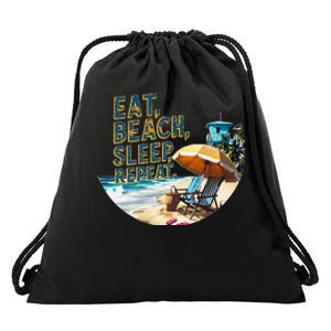 Eat Beach Sleep Repeat Sea Humorous Beach Drawstring Bag