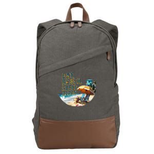 Eat Beach Sleep Repeat Sea Humorous Beach Cotton Canvas Backpack