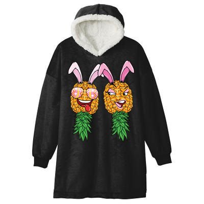 Easter Bunny Swinger Couple Upside Down Pineapple Gift Hooded Wearable Blanket