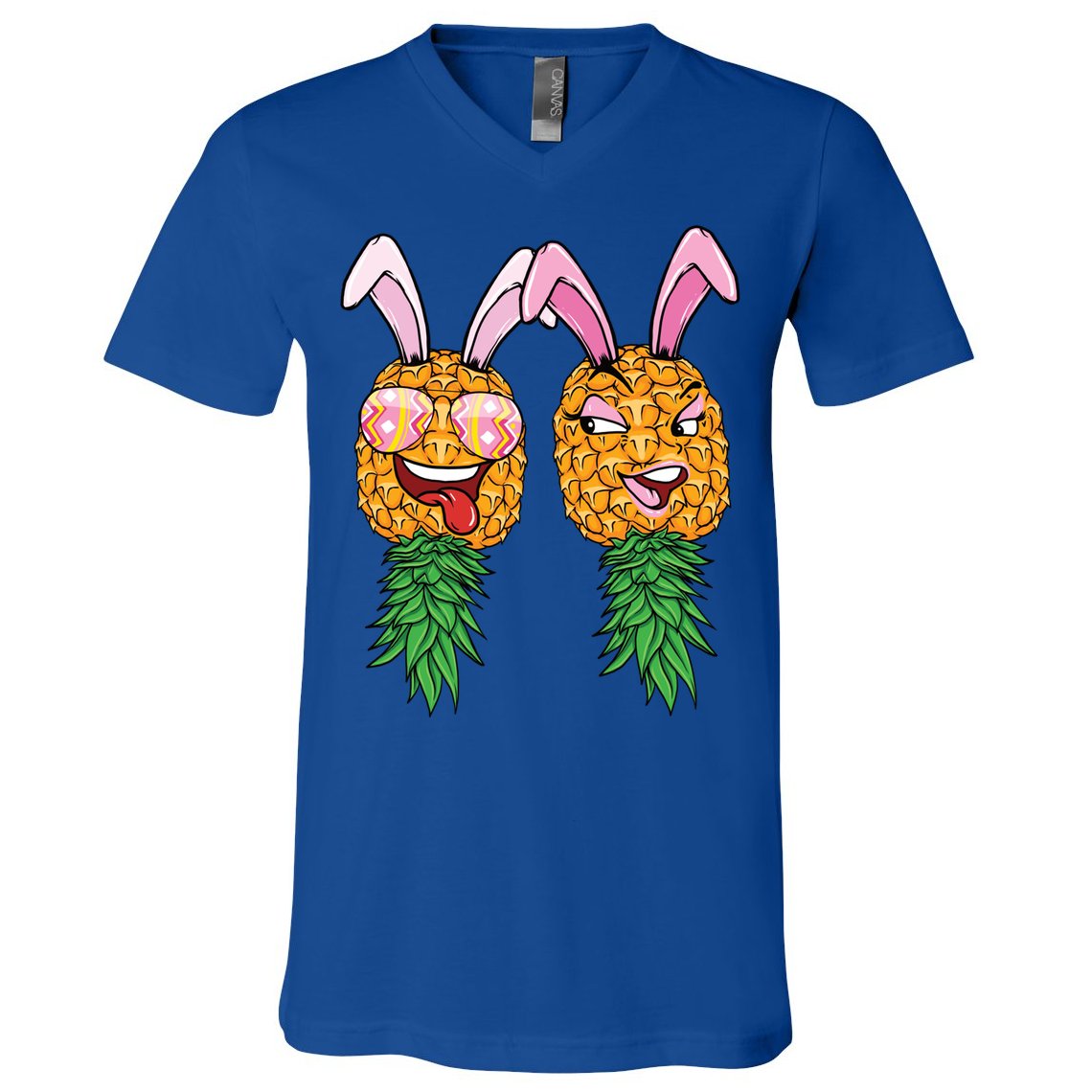 Easter Bunny Swinger Couple Upside Down Pineapple Gift V-Neck T-Shirt