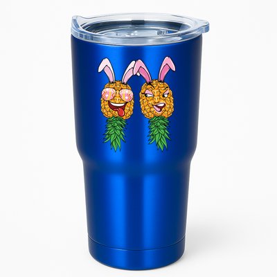 Easter Bunny Swinger Couple Upside Down Pineapple Gift Tumbler