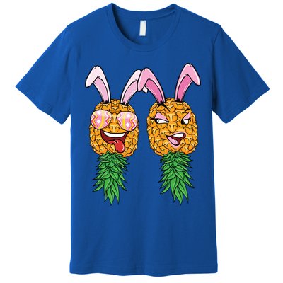 Easter Bunny Swinger Couple Upside Down Pineapple Gift Premium T-Shirt