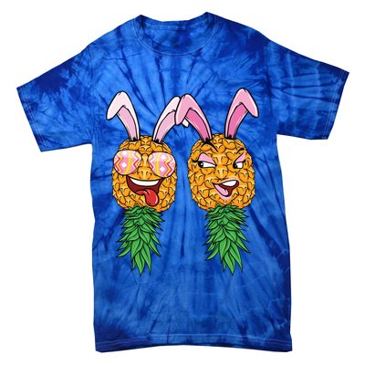 Easter Bunny Swinger Couple Upside Down Pineapple Gift Tie-Dye T-Shirt
