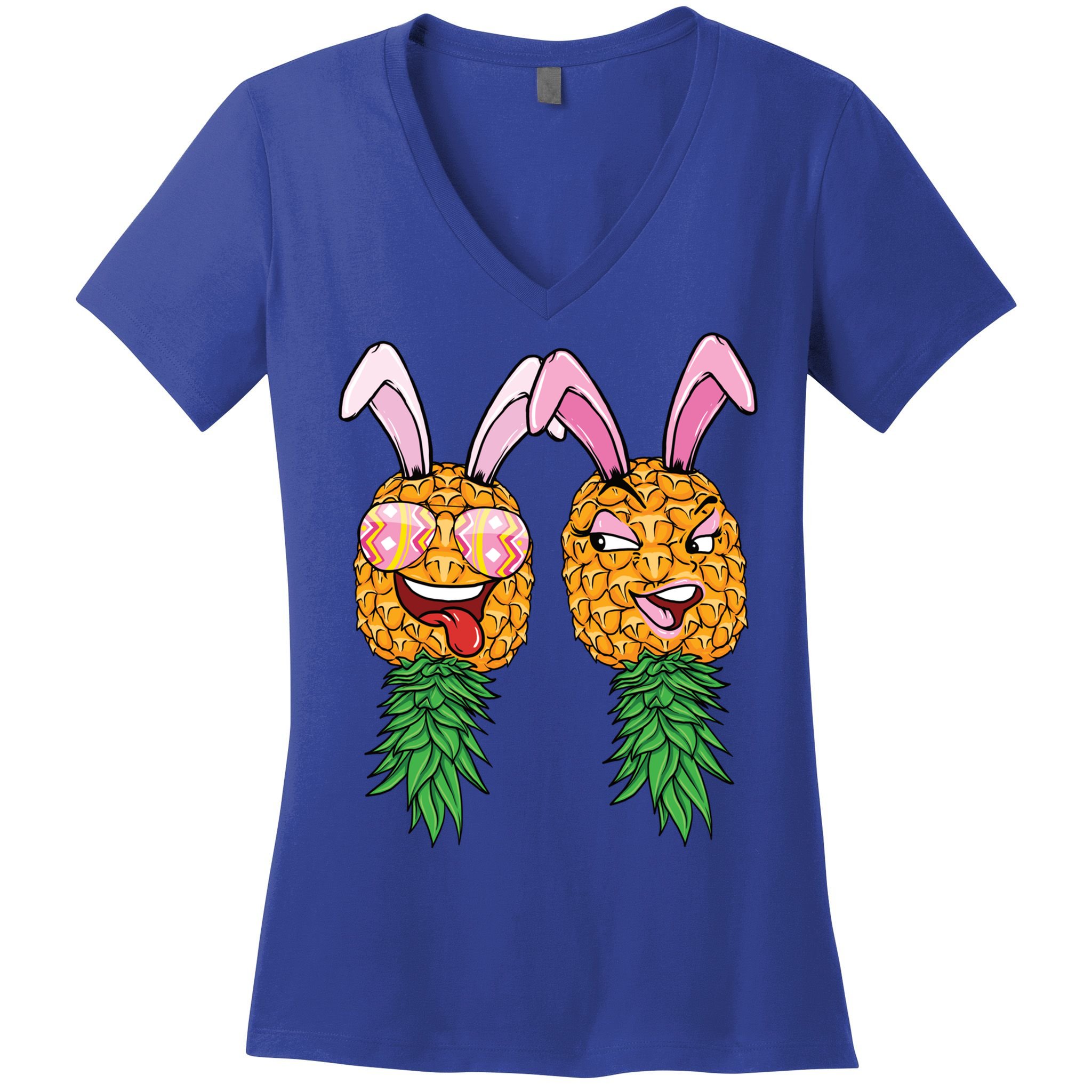 Easter Bunny Swinger Couple Upside Down Pineapple Gift Women's V-Neck T-Shirt