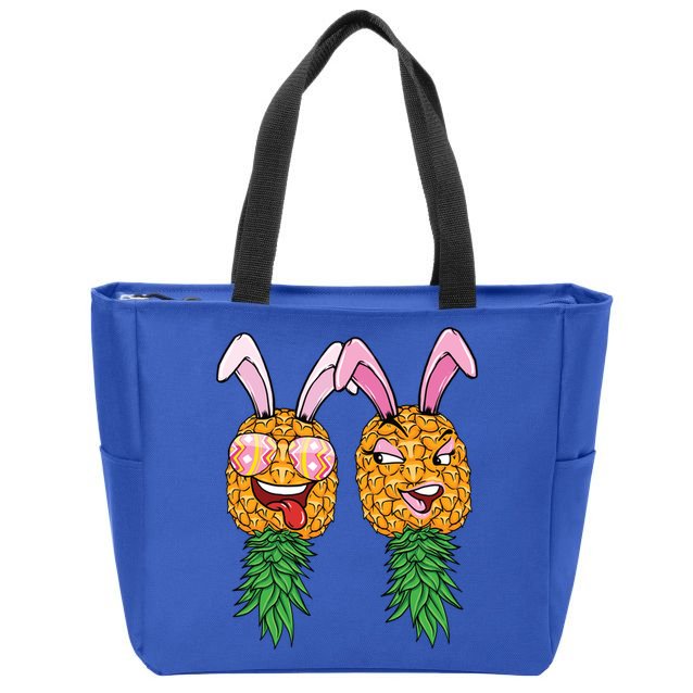 Easter Bunny Swinger Couple Upside Down Pineapple Gift Zip Tote Bag