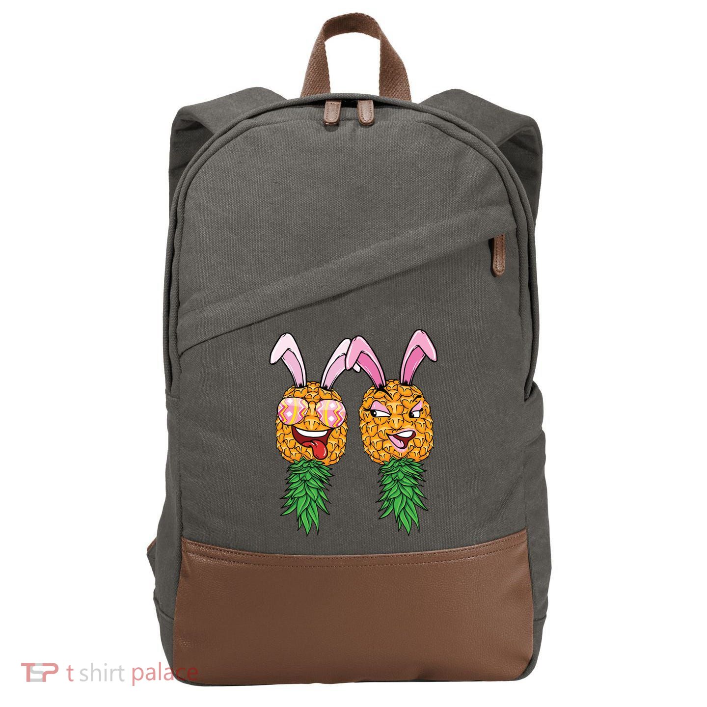 Easter Bunny Swinger Couple Upside Down Pineapple Gift Cotton Canvas Backpack