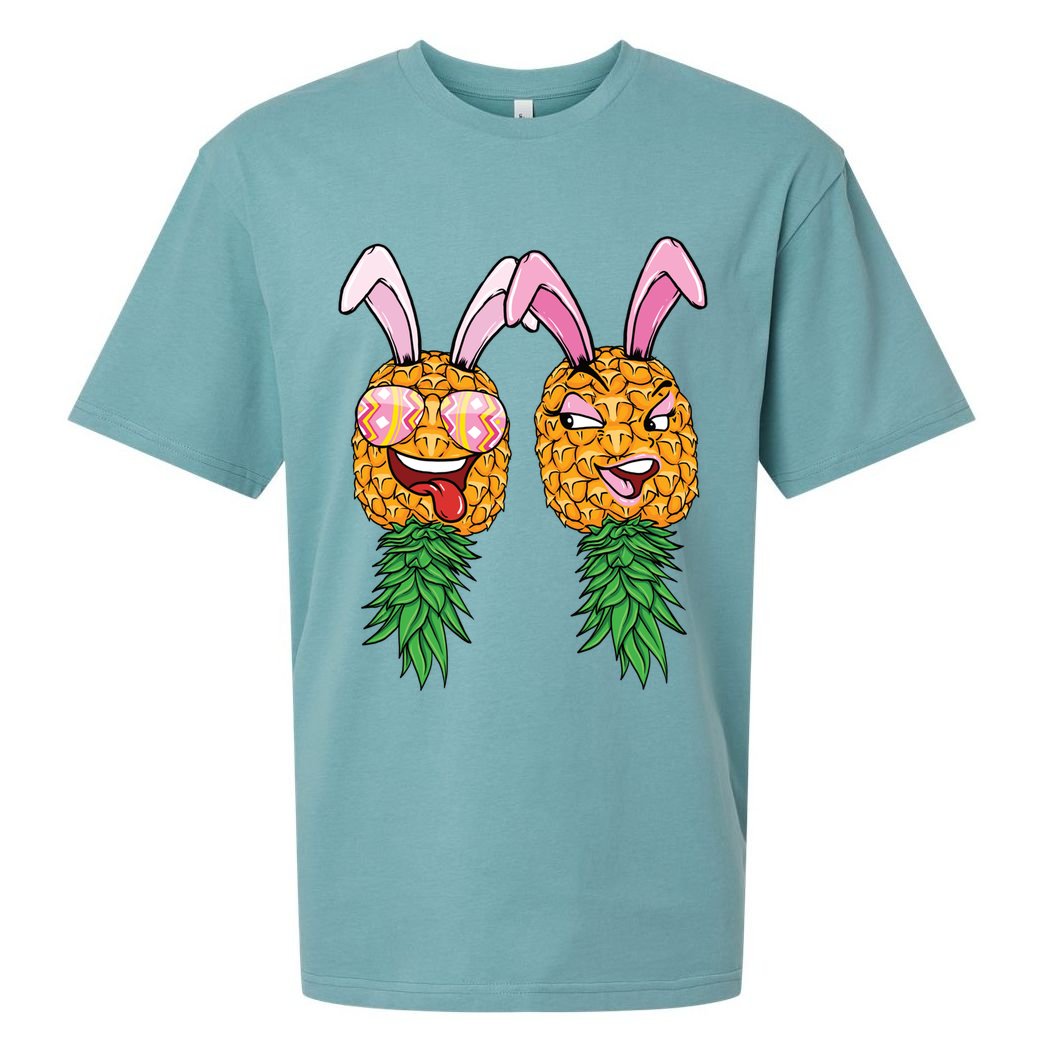 Easter Bunny Swinger Couple Upside Down Pineapple Gift Sueded Cloud Jersey T-Shirt