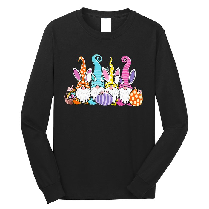 Easter Bunny Spring Gnome Easter Egg Hunting And Basket Long Sleeve Shirt