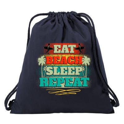 Eat Beach Sleep Repeat Retro Summer Fun Meaningful Gift Drawstring Bag