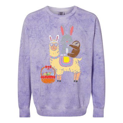 Easter Bunny Sloth On Llama Eggs Cute Alpaca Colorblast Crewneck Sweatshirt