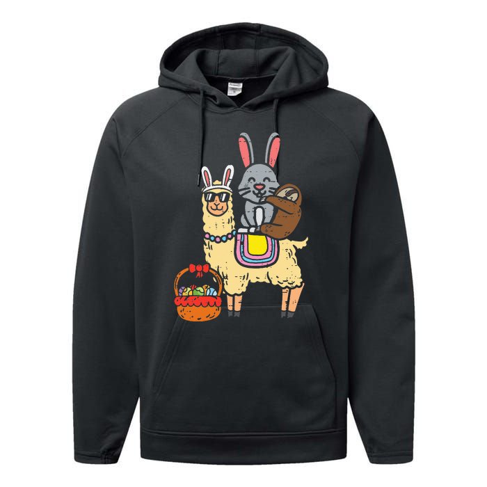 Easter Bunny Sloth On Llama Eggs Cute Alpaca Performance Fleece Hoodie