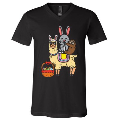 Easter Bunny Sloth On Llama Eggs Cute Alpaca V-Neck T-Shirt