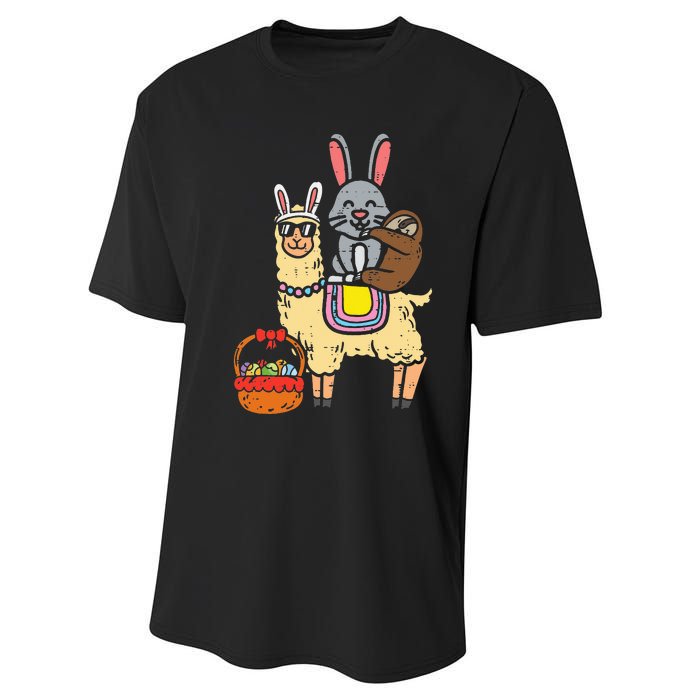 Easter Bunny Sloth On Llama Eggs Cute Alpaca Performance Sprint T-Shirt