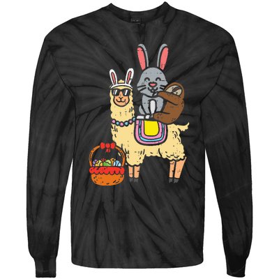 Easter Bunny Sloth On Llama Eggs Cute Alpaca Tie-Dye Long Sleeve Shirt