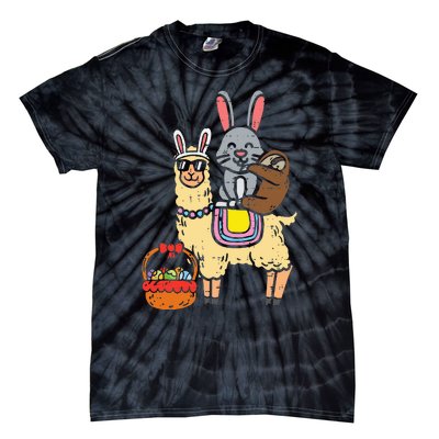 Easter Bunny Sloth On Llama Eggs Cute Alpaca Tie-Dye T-Shirt