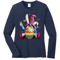 Easter Bunny Spring Gnome Easter Egg Hunting And Basket Ladies Long Sleeve Shirt