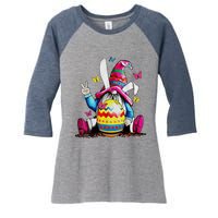 Easter Bunny Spring Gnome Easter Egg Hunting And Basket Women's Tri-Blend 3/4-Sleeve Raglan Shirt