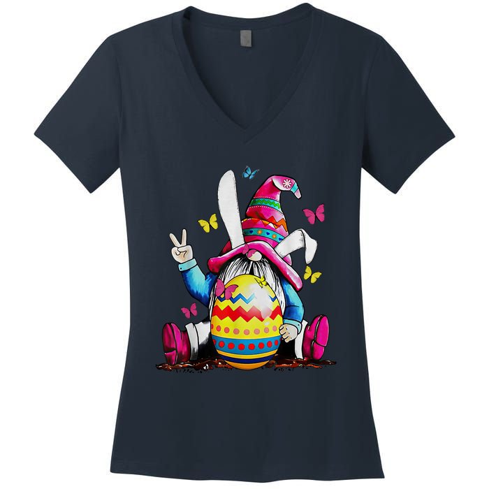 Easter Bunny Spring Gnome Easter Egg Hunting And Basket Women's V-Neck T-Shirt