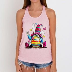 Easter Bunny Spring Gnome Easter Egg Hunting And Basket Women's Knotted Racerback Tank