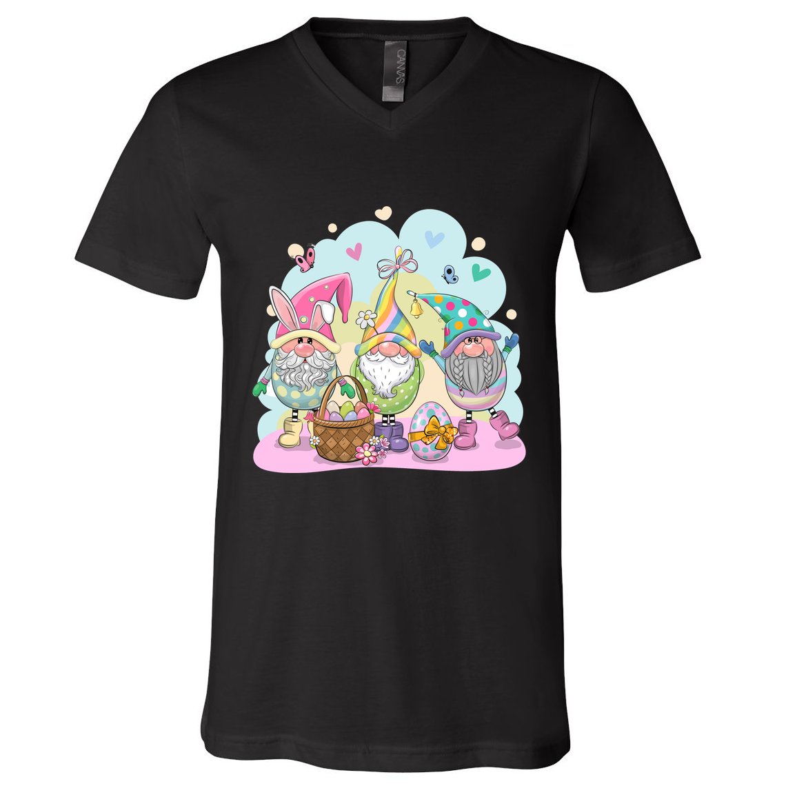 Easter Bunny Spring Gnome Egg Hunt Cute Basket V-Neck T-Shirt