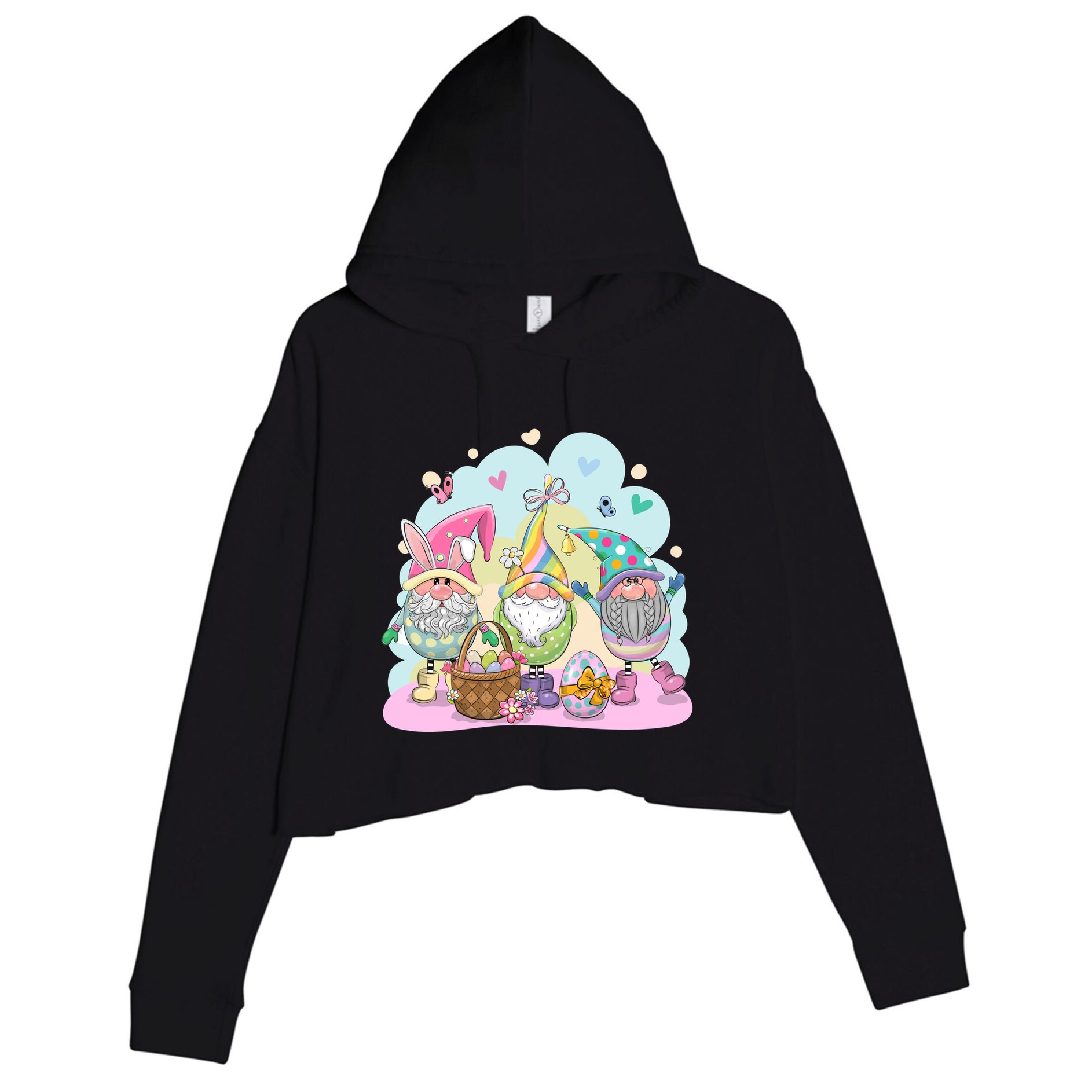 Easter Bunny Spring Gnome Egg Hunt Cute Basket Crop Fleece Hoodie