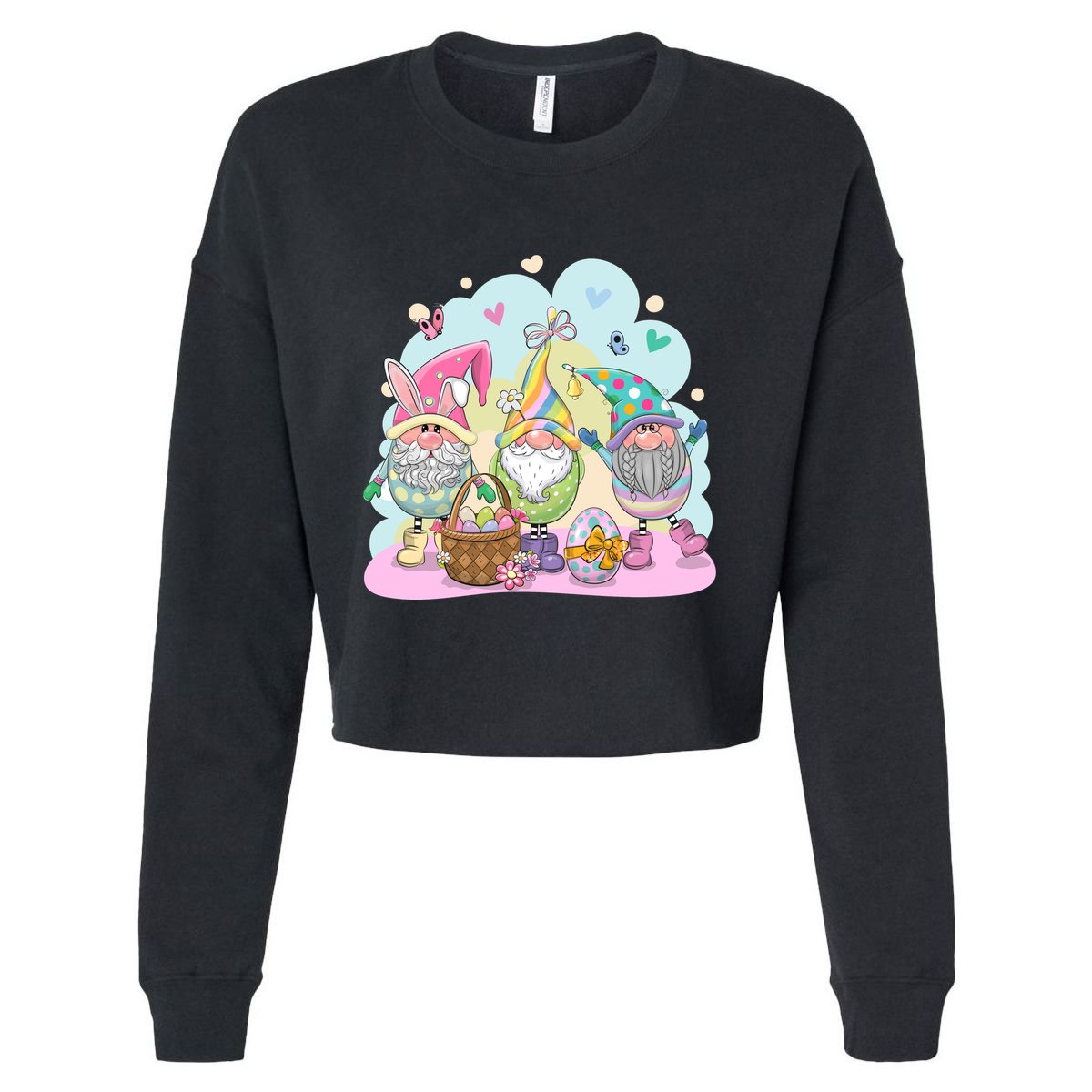 Easter Bunny Spring Gnome Egg Hunt Cute Basket Cropped Pullover Crew