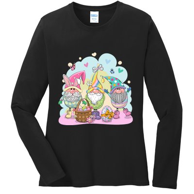 Easter Bunny Spring Gnome Egg Hunt Cute Basket Ladies Long Sleeve Shirt