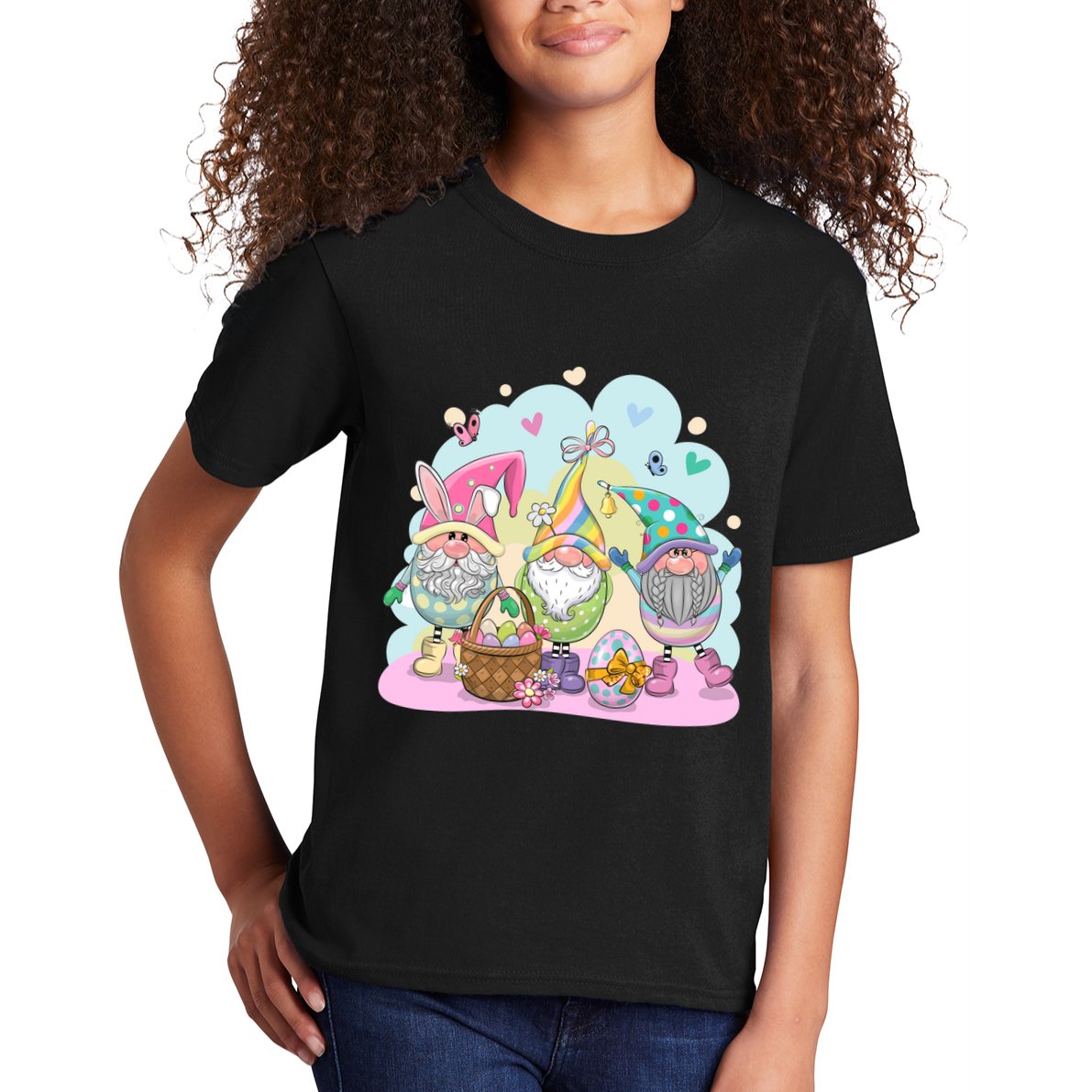 Easter Bunny Spring Gnome Egg Hunt Cute Basket Kids T-Shirt