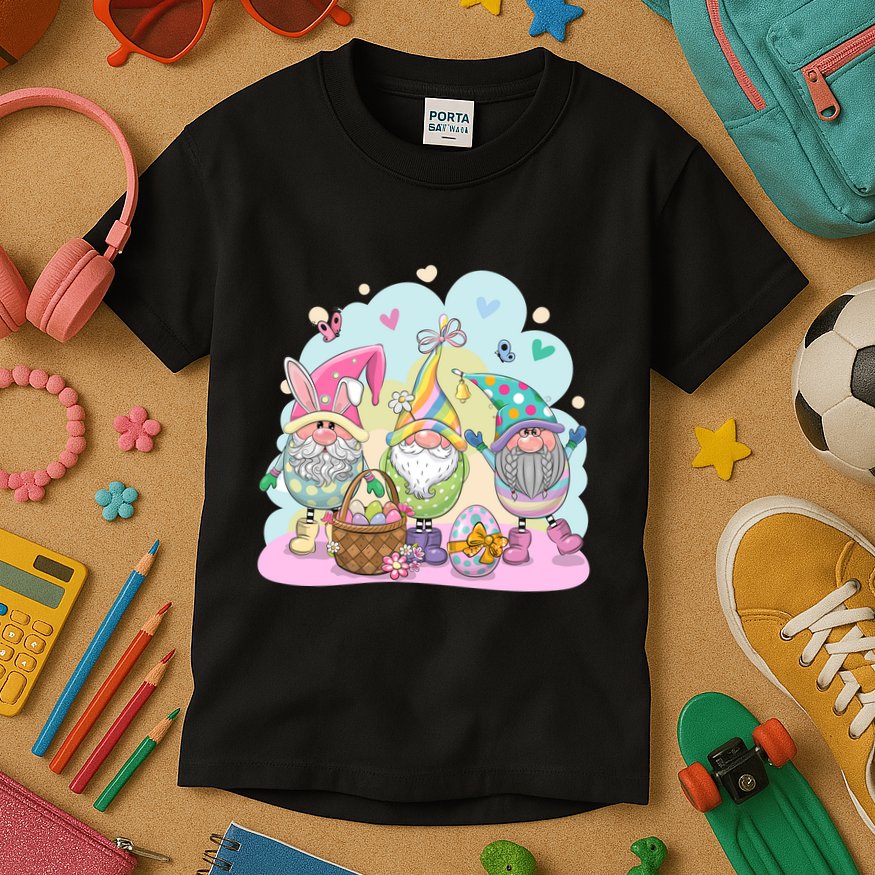 Easter Bunny Spring Gnome Egg Hunt Cute Basket Kids T-Shirt