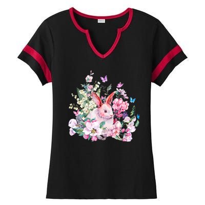 Easter Bunny Spring Flower Ladies Halftime Notch Neck Tee