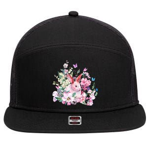 Easter Bunny Spring Flower 7 Panel Mesh Trucker Snapback Hat