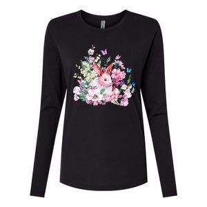 Easter Bunny Spring Flower Womens Cotton Relaxed Long Sleeve T-Shirt