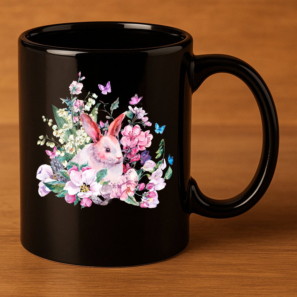 Easter Bunny Spring Flower 11oz C Handle Ceramic Mug
