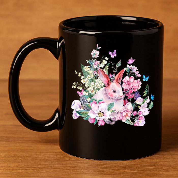 Easter Bunny Spring Flower 11oz C Handle Ceramic Mug