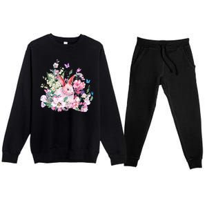 Easter Bunny Spring Flower Premium Crewneck Sweatsuit Set