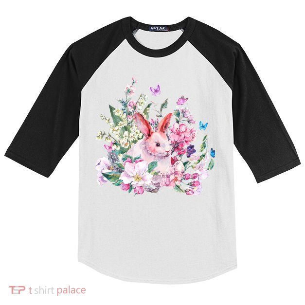 Easter Bunny Spring Flower Kids Colorblock Raglan Jersey
