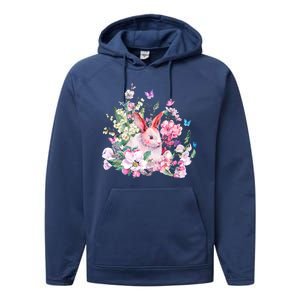 Easter Bunny Spring Flower Performance Fleece Hoodie