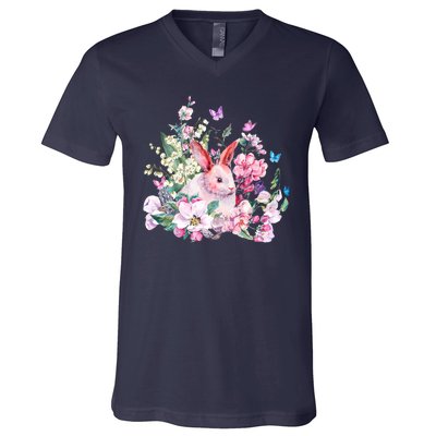 Easter Bunny Spring Flower V-Neck T-Shirt