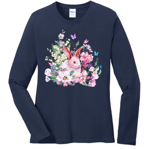 Easter Bunny Spring Flower Ladies Long Sleeve Shirt