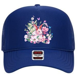 Easter Bunny Spring Flower High Crown Mesh Back Trucker Hat