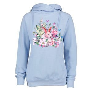 Easter Bunny Spring Flower Womens Funnel Neck Pullover Hood