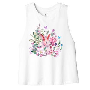 Easter Bunny Spring Flower Women's Racerback Cropped Tank