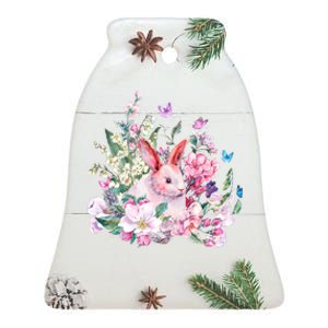 Easter Bunny Spring Flower Ceramic Bell Ornament