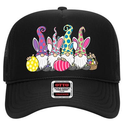 Easter Bunny Spring Cute Gnome Easter Egg Hunting And Basket High Crown Mesh Back Trucker Hat