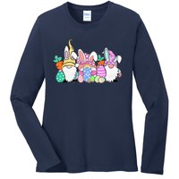 Easter Bunny Spring Gnome Easter Egg Hunting And Basket Gift Ladies Long Sleeve Shirt