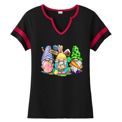 Easter Bunny Spring Gnome Easter Egg Hunting And Basket Gift Ladies Halftime Notch Neck Tee