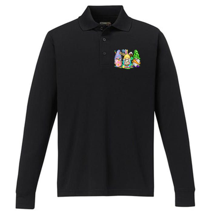 Easter Bunny Spring Gnome Easter Egg Hunting And Basket Gift Performance Long Sleeve Polo