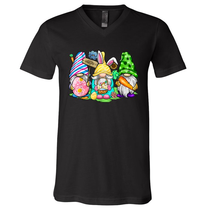 Easter Bunny Spring Gnome Easter Egg Hunting And Basket Gift V-Neck T-Shirt