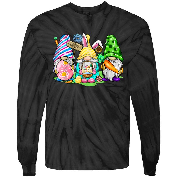 Easter Bunny Spring Gnome Easter Egg Hunting And Basket Gift Tie-Dye Long Sleeve Shirt